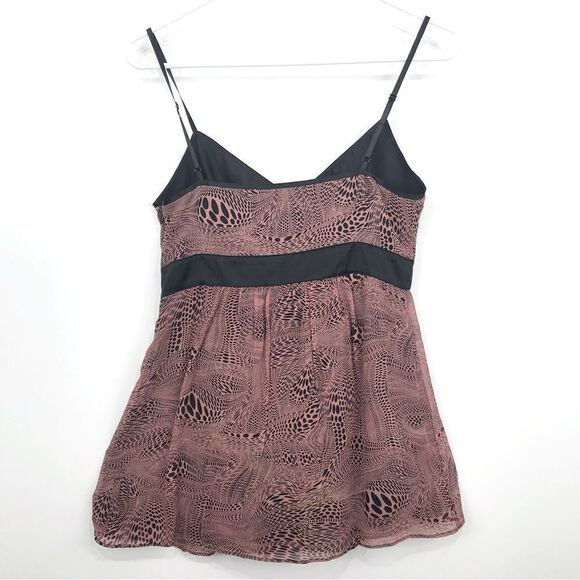 Express Black Mauve Silk Graphic Design Chiffon Baby Doll Tank Blouse - Picture 5 of 11